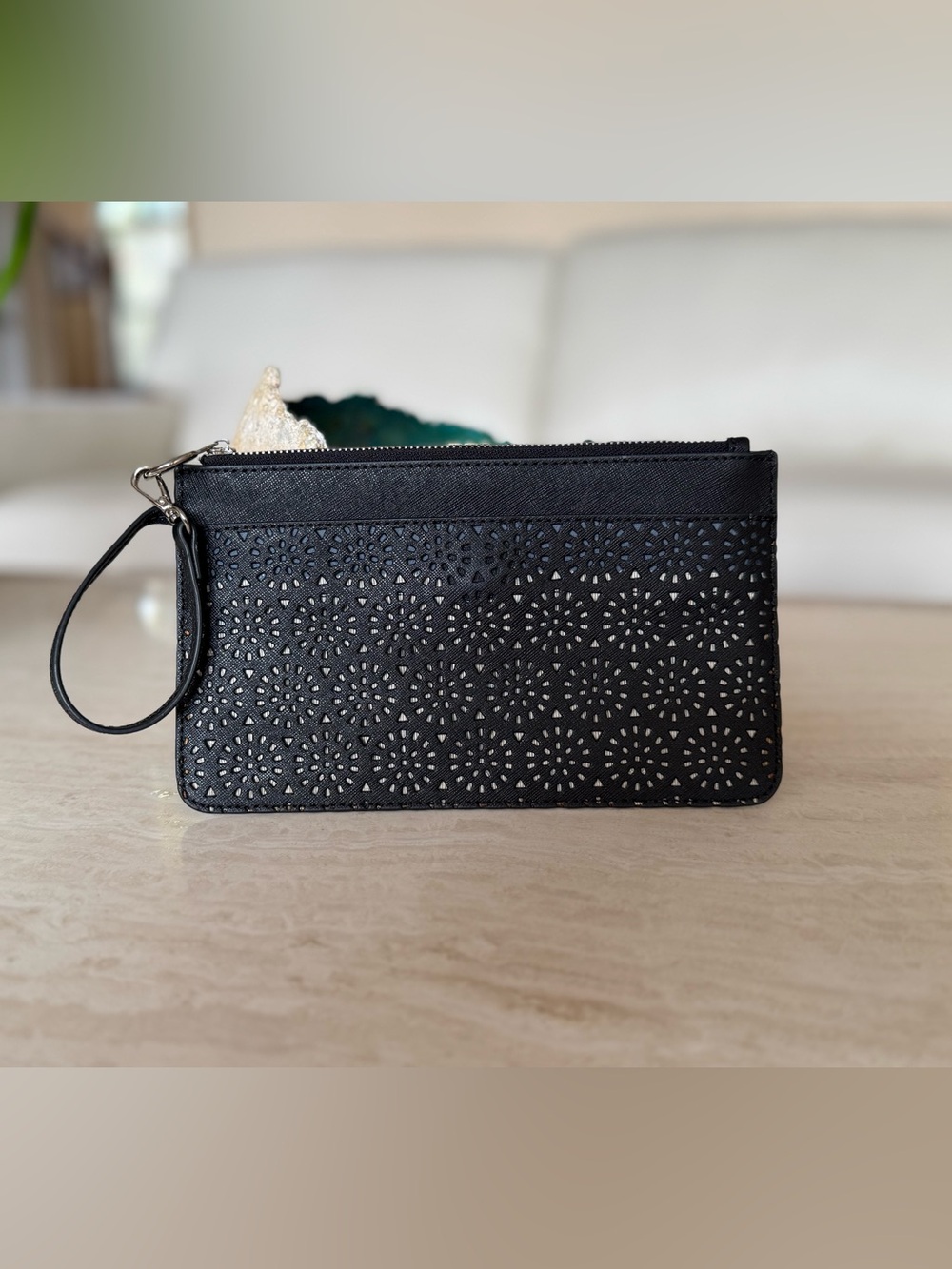 Black Laser-Cut Wristlet Clutch